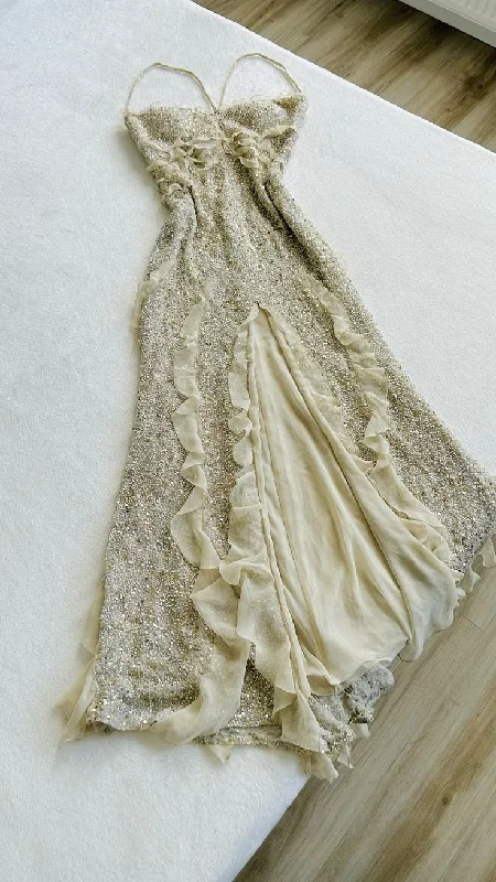 Don't Miss vintage-inspired dressShiny Vintage Straps Ruffles Beautiful Long Evening Dress, DP2513