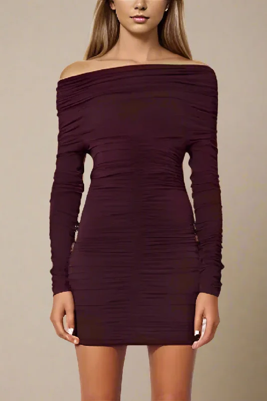 casual evening dressAlessandra Long Sleeve Wrap Bodycon Mini Dress - Red Wine