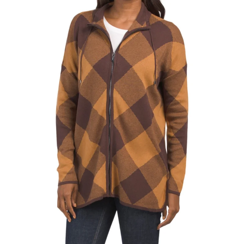 Markdowns JONES NEW YORK Women's Buffalo Plaid Lightweight Knit Full Zip Poncho Jacket