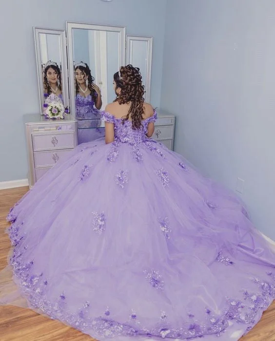 formal dressGenerous Off The Shoulder Lavender Appliques Ball Gown,Quinceanera Dress Y1079