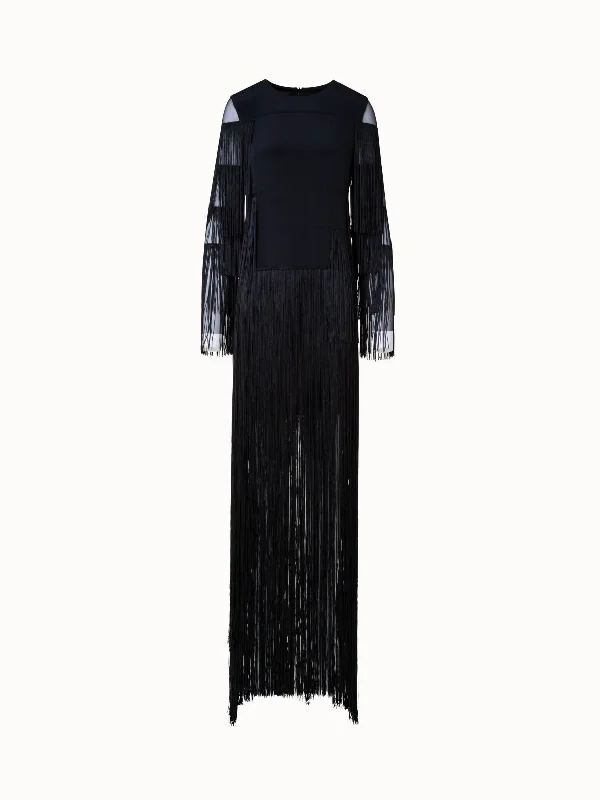 Extra Discounts boho-chic dressLong Silk Evening Dress with Fringes