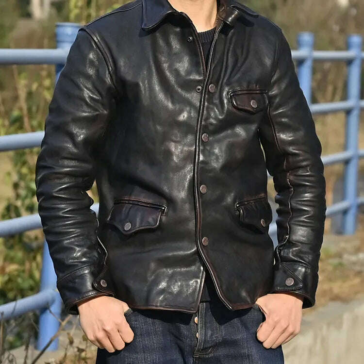 Early Access YR!Free shipping.2023 vintage style slim tea core horsehide jacket.Brand quality genuine leather coat.정품 가죽 casual Luxury Pineal Early Access YR!Free shipping.2023 vintage style slim tea core horsehide jacket.Brand quality genuine leather coat.정품 가죽 casual Luxury Pineal