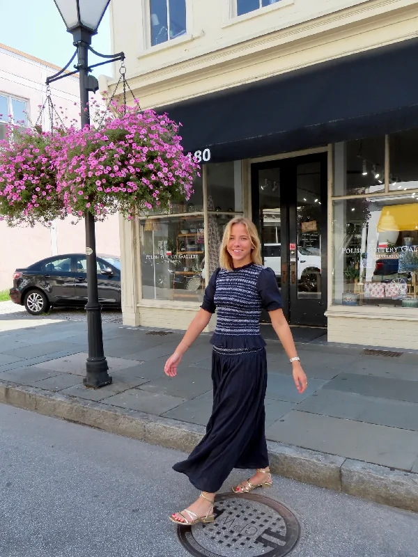 Midnight Madness Serena Maxi Skirt Navy with White Stitching
