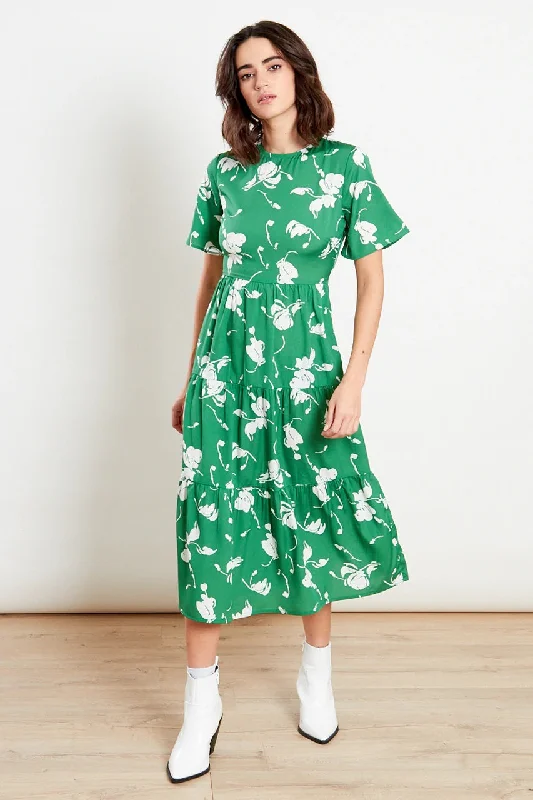 Fantastic Offers ruched dressCathy Green Floral Print Midi Dress