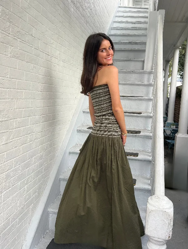 Price Fest Hazel Midi Dress Olive Green with White