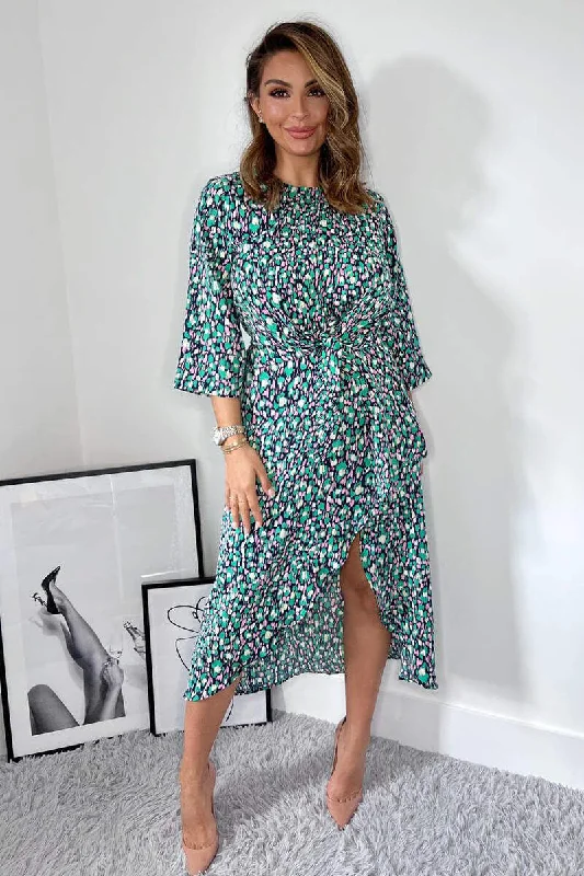 Today Only wrap-around dressKath Navy Green and Pink Tie Front Midi Dress