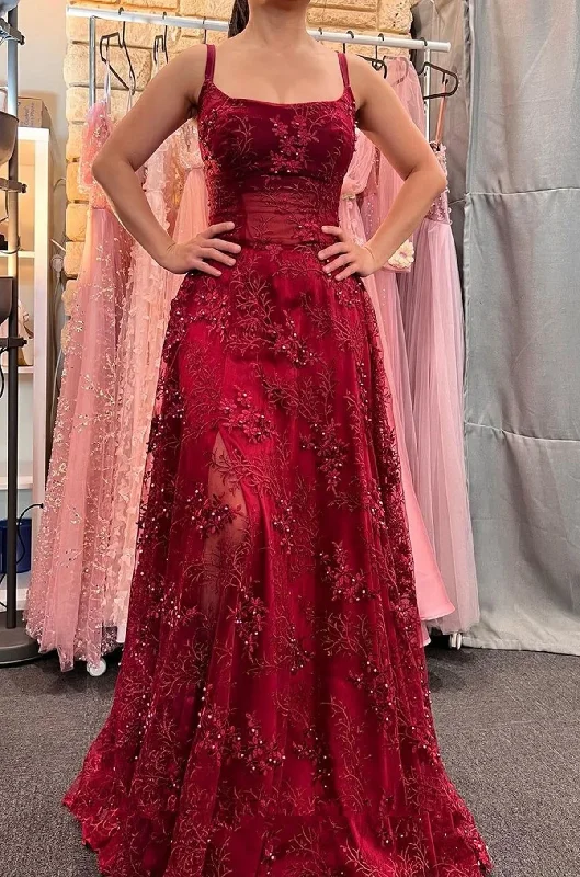 Limited Stock sophisticated dressWine Red Spaghetti Straps A-Line Long Evening Party Dress, DP2496 Limited Stock sophisticated dressWine Red Spaghetti Straps A-Line Long Evening Party Dress, DP2496