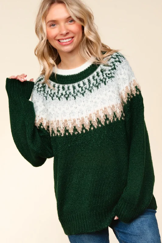 Savings Bonanza GREEN LONG SLEEVE OVERSIZED PULLOVER SWEATER TOP