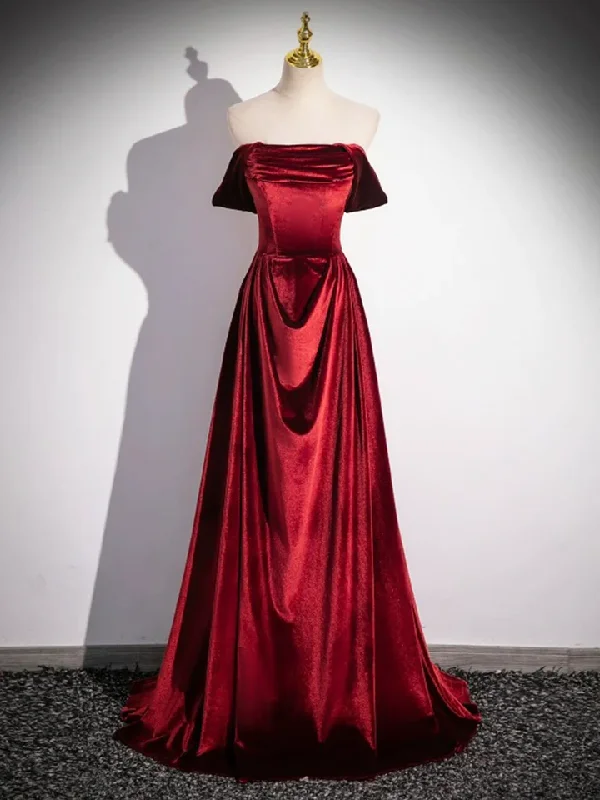 Crazy Deals high-waisted dressBurgundy Velvet Elegant A-Line Off Shoulder Formal Party Dress, DP2473 Crazy Deals high-waisted dressBurgundy Velvet Elegant A-Line Off Shoulder Formal Party Dress, DP2473