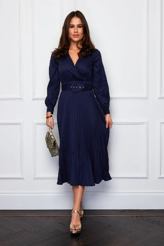 Price Meltdown cocktail dressHeidi Navy Pleated Skirt Belted Midi Dress