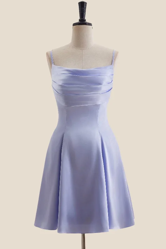 structured dressLavender Cowl Neck Short Dress with Back Bow