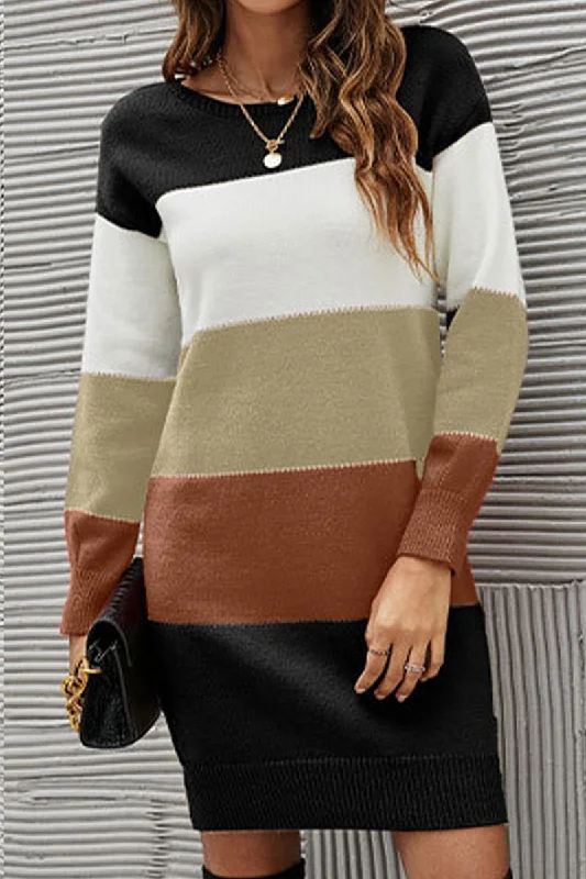 Deal Frenzy casual knit dressWOMEN COLOR BLOCKED KNIT MID DRESS