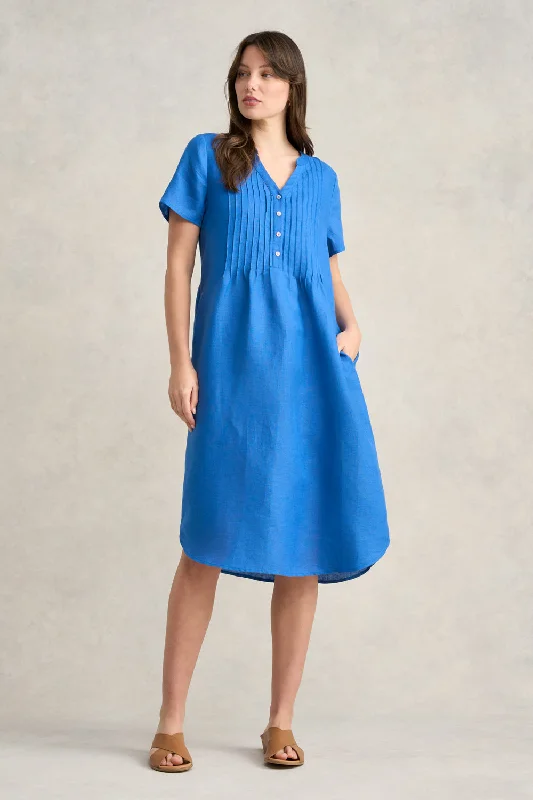 Today’s Deal office dressPleated Front French Linen Dress - Indigo Blue