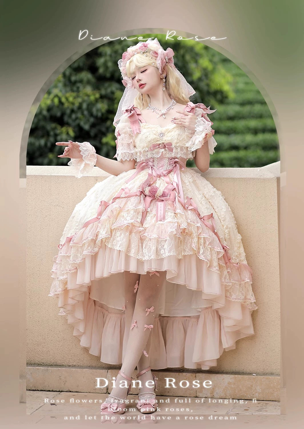 sophisticated dressMieYe~Diana Rose~Bridal Lolita Dress Short Wedding OP with Accessories