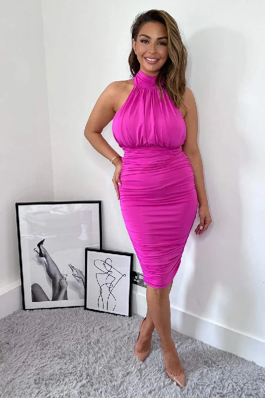 Weekend Special backless dressFaith Cerise Pink Ruched High Neck Midi Dress