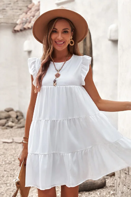 Sneak Peek Sale bodycon dressAngelo Cotton Ruffle Tiered Babydoll Dress - White