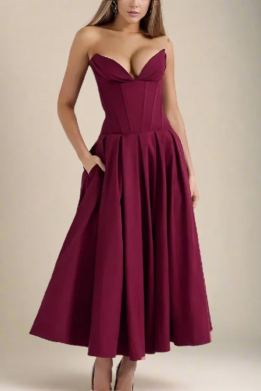 classic fit-and-flare dressGabbi Bodycon Midi Dress - Red Wine