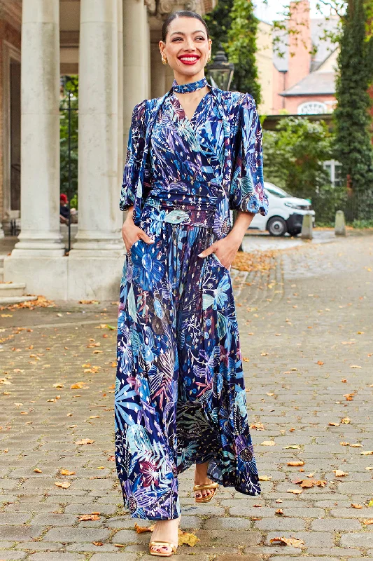 Midnight Sale draped dressDeborah Maxi Dress - Moonlight Blue/Gold