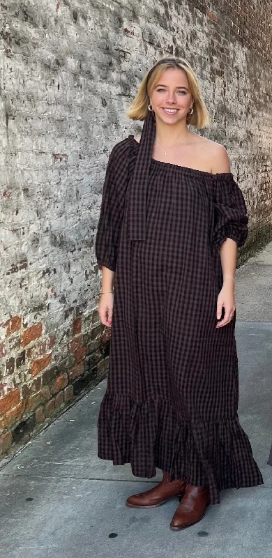 Limited Time Discount Cosette One Size Maxi Dress Brown Gingham