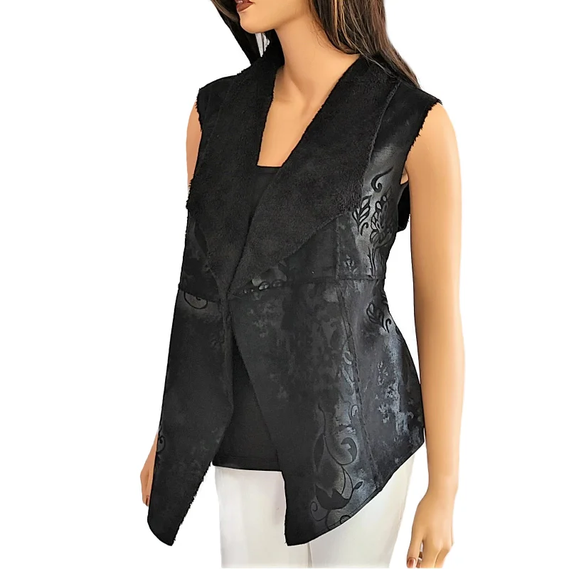 Limited Time Offer Dylan Women's Floral Print Vintage Look Faux Suede Fur Boho Vest