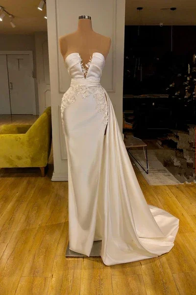 statement dressGlamorous Ivory Mermaid Long Prom Dress With Appliques Y493