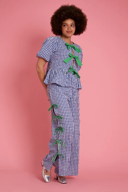 TIME-Limited Offer Lola Gingham Bow Wide Leg Trousers - Curve