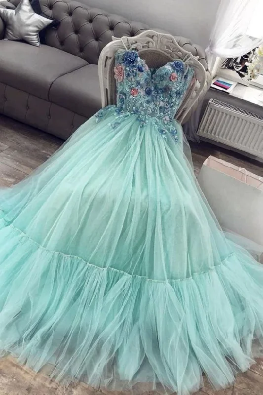 printed dressSweetheart Neck Tulle Long A Line Prom Dresses Y637