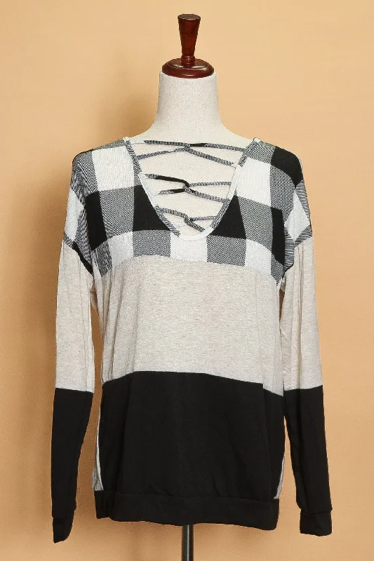Huge Discounts Plaid Color Block Cross Front Sweater