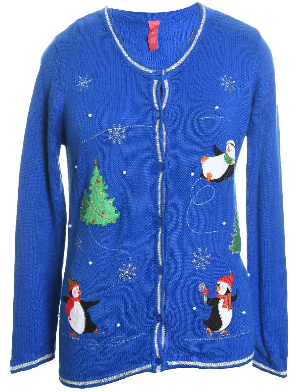 Buy More, Save More Blue Christmas Cardigan - M