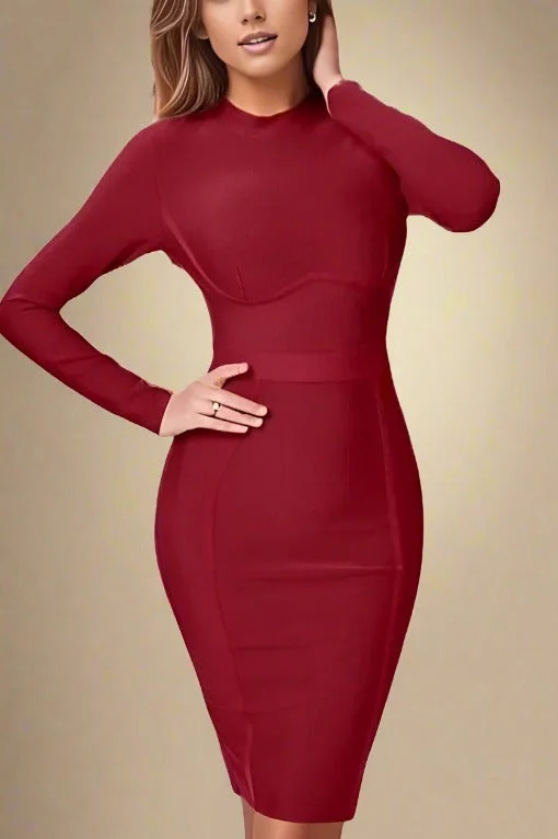 trendy mini dressDee Long Sleeve Bandage Dress - Red Wine