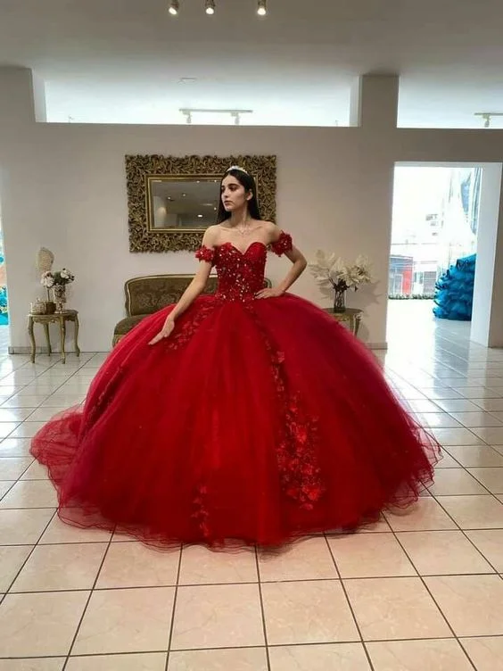 playful dressMost Beautiful Luxurious Red Tulle Quinceanera Dress,Sweet 15 Dress,Red Ball Gown Y1209