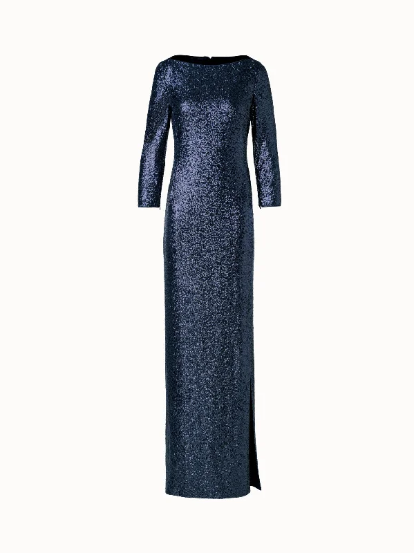 Limited Availability casual evening dressLong Sequins Jersey Evening Gown with Long Sleeves Limited Availability casual evening dressLong Sequins Jersey Evening Gown with Long Sleeves