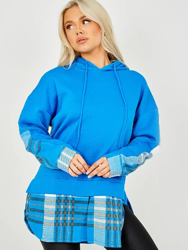 Hurry In trendy mini dressZola Royal Blue Check Tartan Contrast Hoodie