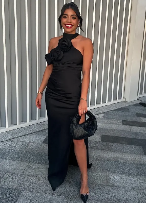 Deal Dash relaxed fit dressBlack Halter Backless Classy Long Party Dress with Slit, DP2267