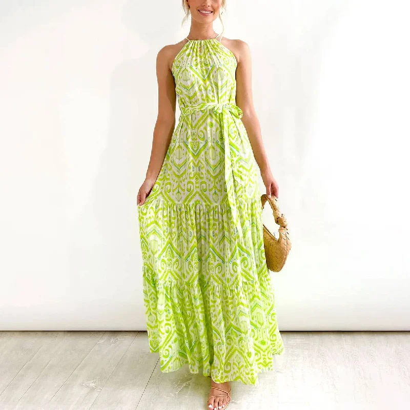 Deal Frenzy form-fitting dressBeach print halter dress_CWDMD1752