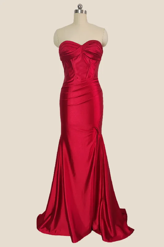 chic dressSweetheart Red Twist Mermaid Long Dress with Slit