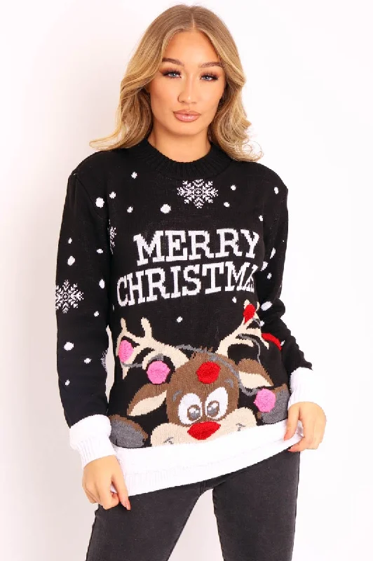 Limited Quantity fashion-forward pulloverBlack Rudolph Merry Christmas Jumper - Kimmie