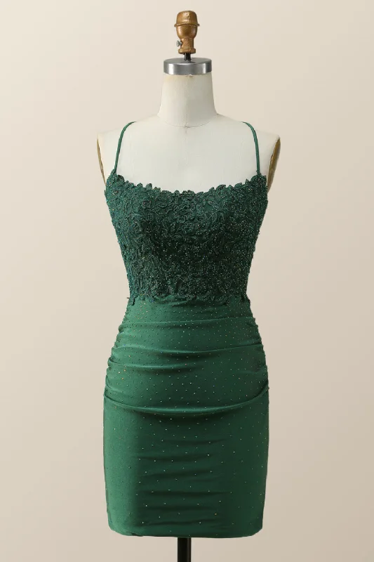 comfy dressBeaded Dark Green Appliques Bodycon Mini Dress