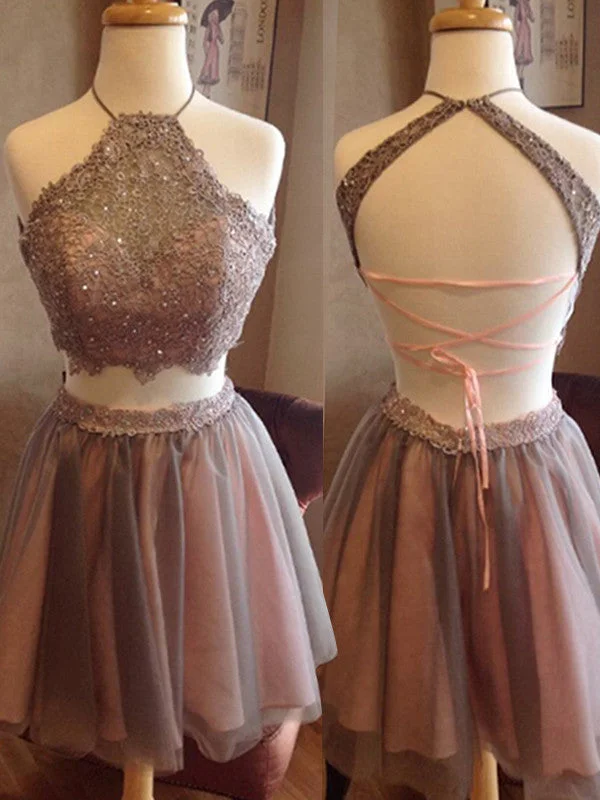 Shop and Save Homecoming Dress Halter Lace-up Short Prom Dress Party Dress JK143