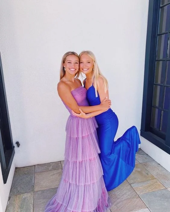 luxury dressNew Arrival Purple Tiered Tulle Prom Dress/Royal Blue Formal Gown Y963