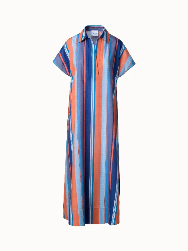 Blowout Deals flowy maxi dressCotton Midi Shirt Dress with Allover Stripes