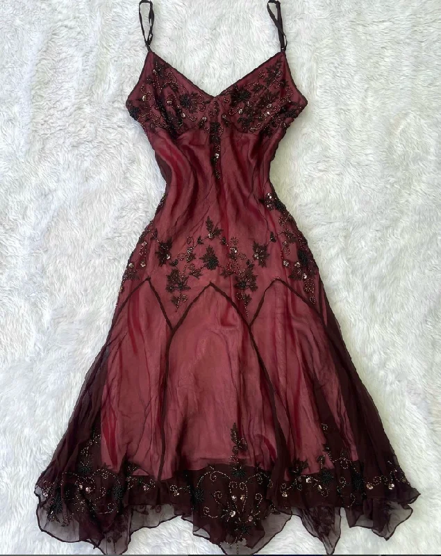 Midnight Madness statement dressVintage Spaghetti Straps Beading Tulle Long Prom Dress, DP2565