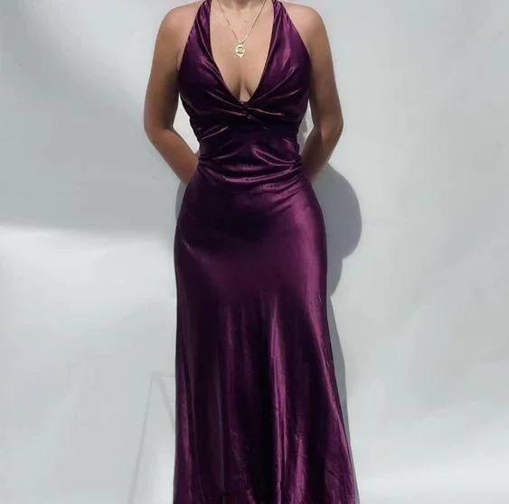 Weekend Deal velvet dressElegant Dark Purple V Neck Halter Vintage Prom Dress, DP2276 Weekend Deal velvet dressElegant Dark Purple V Neck Halter Vintage Prom Dress, DP2276