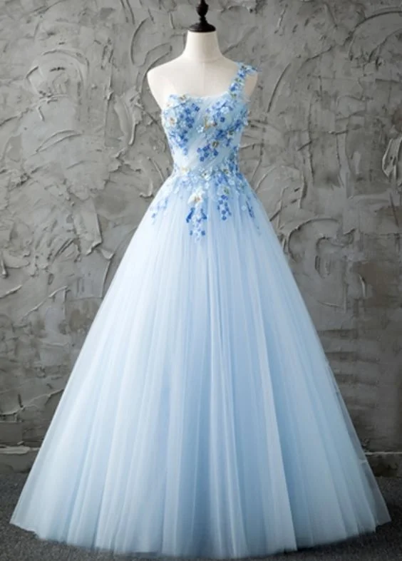 off-the-shoulder dressBlue One-Shoulder Prom Dresses,A-Line Beading Formal Dresses,Pleats Floor-Length Prom Dress Y862