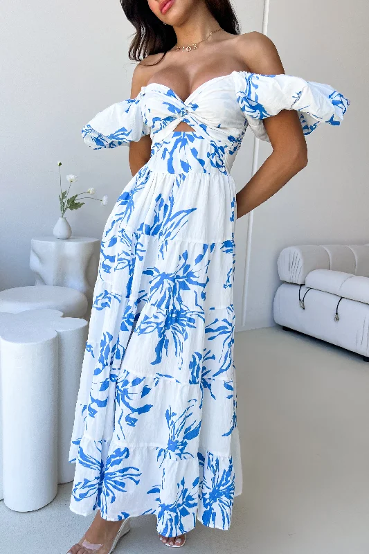 Bargain Bin summer floral dressROSA DRESS - WHITE / BLUE