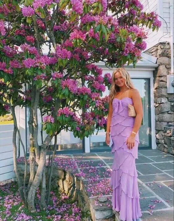 Massive Deals trendy wrap dressLilac Sweetheart Strapless Layers Elegant Long Party Dress, DP2443 Massive Deals trendy wrap dressLilac Sweetheart Strapless Layers Elegant Long Party Dress, DP2443