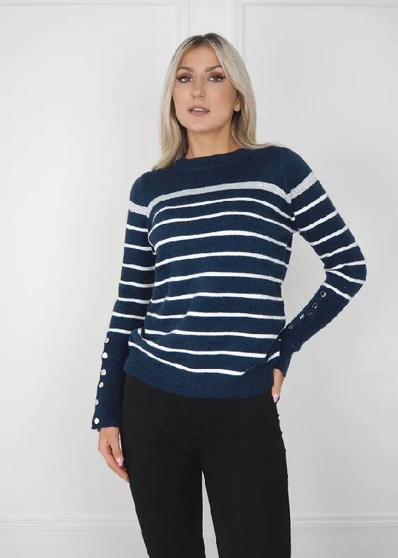 Price Reduction office dressStella Navy Stripe Button Detail Knit Jumper