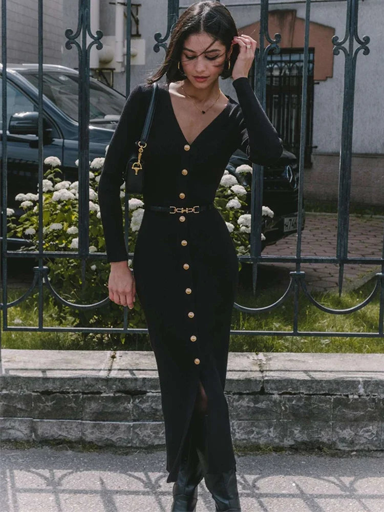 Final Markdown long sleeve dressRita - Fine knitted dress with buttons