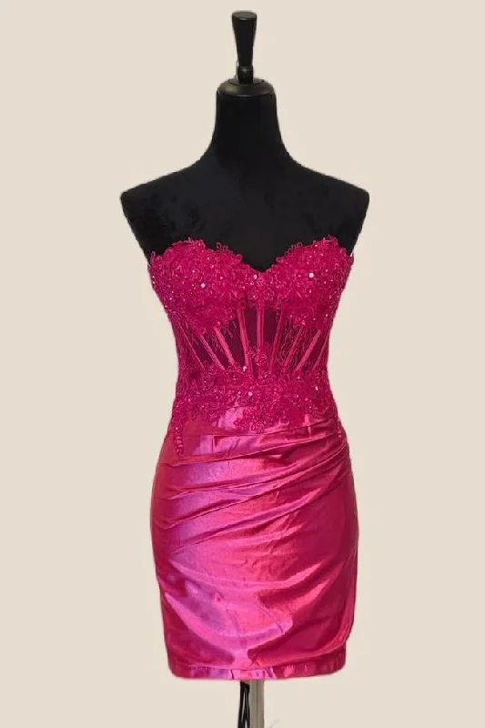 comfy maxi dressFuchsia Appliques Tight Ruched Party Dress