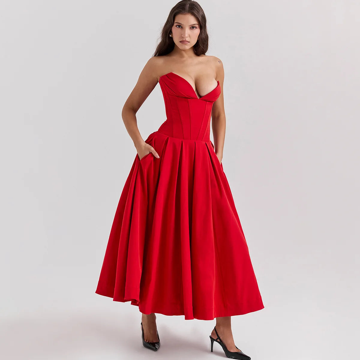 Midnight Madness Adriana Midi A-Line Strapless Corset Dress